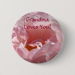 Badge Rond 5 Cm Mamie t'aime ! bouton Rose Fleur Rose