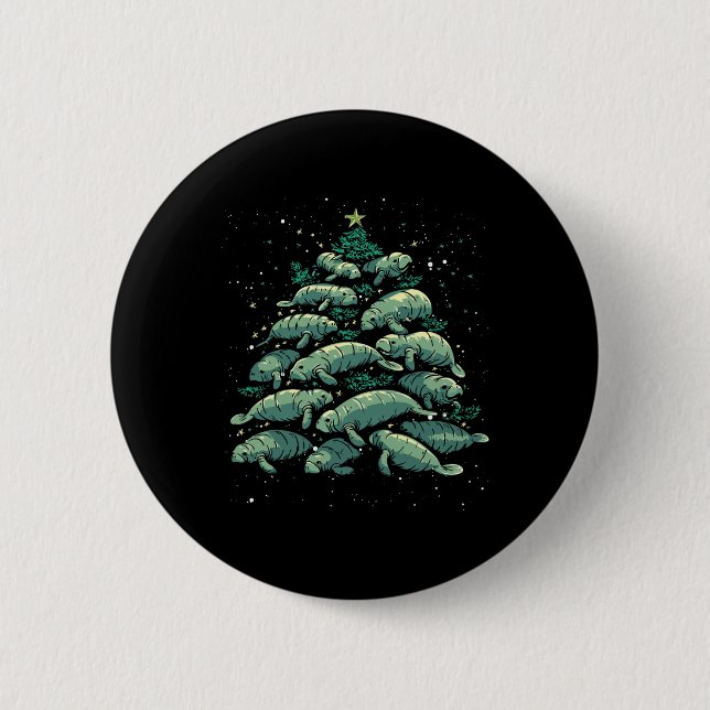 Badge Rond 5 Cm Manatee Christmas Tree Manatee Xmas Boys &amp; Wom (Devant)