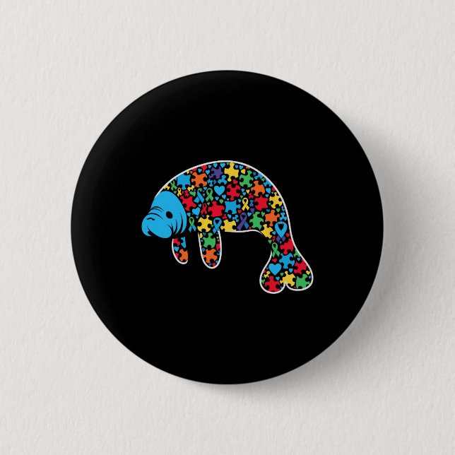 Badge Rond 5 Cm Manatee Puzzle Sensibilisation sur l'autisme Autis (Devant)