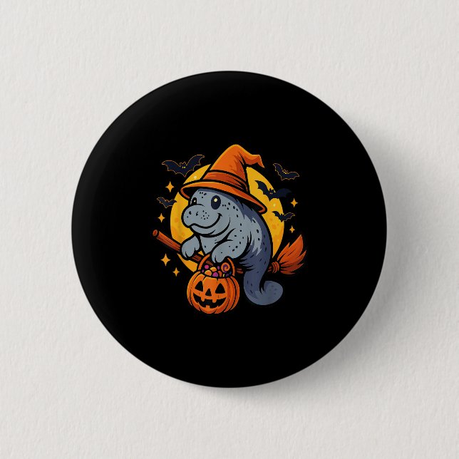 Badge Rond 5 Cm Manatee Witch Hat Pumpkin Halloween Soky Season  (Devant)