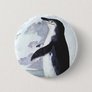 Badge Rond 5 Cm Manchot à Collier Vintage, Oiseaux d'Antarctique