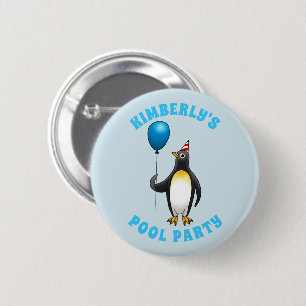 Badge Rond 5 Cm Manchot avec un ballon bleu