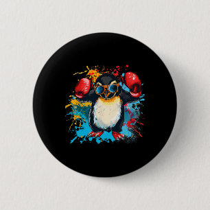 Badge Rond 5 Cm Manchot boxeur avec gants de boxe Kickboxing Drôle