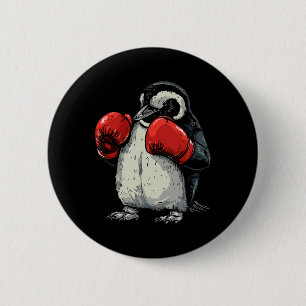 Badge Rond 5 Cm Manchot boxeur avec gants de boxe Kickboxing Drôle