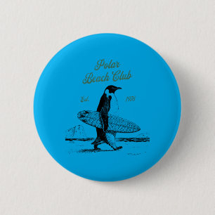 Badge Rond 5 Cm Manchot surfeur Vintage Polar Beach-Club