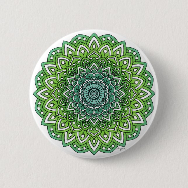 Badge Rond 5 Cm Mandala à fleurs vertes (Devant)