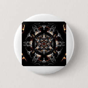 Badge Rond 5 Cm Mandala aux flammes grises et orange