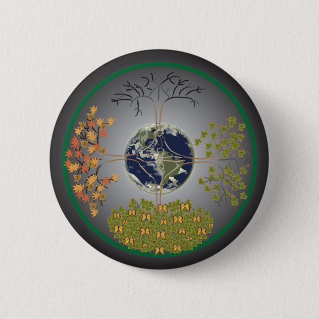 Badge Rond 5 Cm Mandala d'arbre de la terre (Devant)