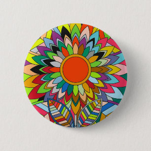 Badge Rond 5 Cm mandala de fleur colorée design yaei