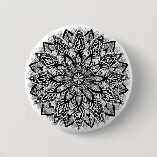 Badge Rond 5 Cm Mandala de fleur noir et blanc