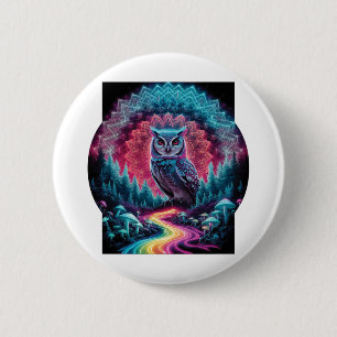 Badge Rond 5 Cm Mandala de hibou psychédélique - Art forestier déj