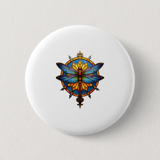 Badge Rond 5 Cm Mandala Dragonfly Luminous Sacred Geometry Spiritu (Devant)