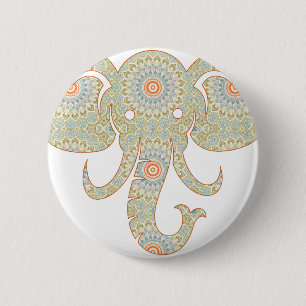 Badge Rond 5 Cm Mandala Elephant Head Design