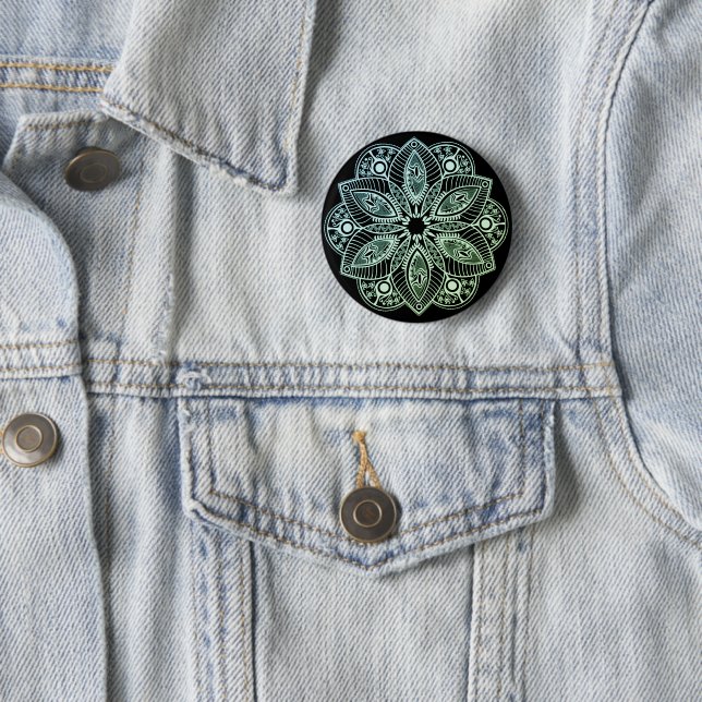 Badge Rond 5 Cm Mandala Exotic Tribal Green Gradient (En situation)