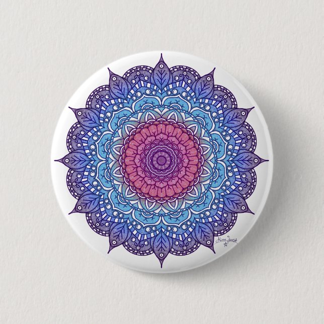Badge Rond 5 Cm Mandala feuille de fleurs violettes (Devant)