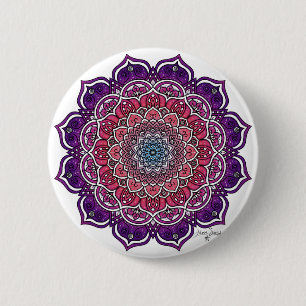 Badge Rond 5 Cm Mandala Florale rose-pourpre