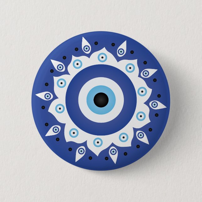 Badge Rond 5 Cm Mandala Greek Evil Eye Blue White (Devant)