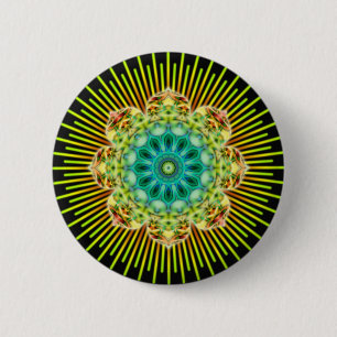 Badge Rond 5 Cm Mandala jaune vert noir