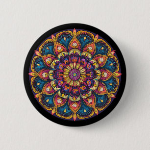 Badge Rond 5 Cm Mandala Lotus Sacré Boho Yoga Méditation