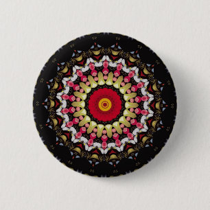 Badge Rond 5 Cm Mandala Magique Noir et Rouge