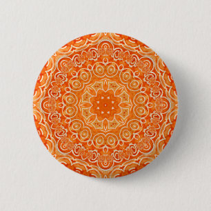 Badge Rond 5 Cm Mandala orange d'aquarelle de batik