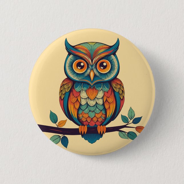Badge Rond 5 Cm Mandala Owl King (Devant)
