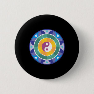 Badge Rond 5 Cm Mandala spirituel arc-en-ciel Yin Yang chinois