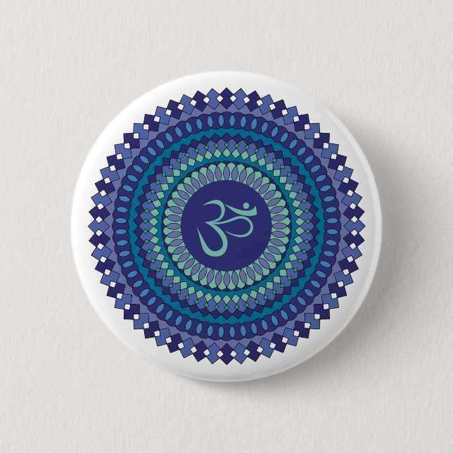 Badge Rond 5 Cm Mandala Spirituel Om Violet Aqua Bleu Kaléidoscope (Devant)