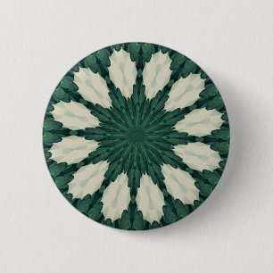 Badge Rond 5 Cm Mandala tropical vert et feuille argentée de Sacra
