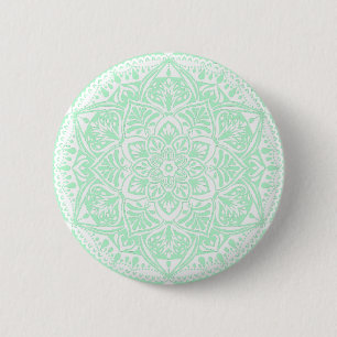 Badge Rond 5 Cm Mandala vert et blanc - Loergann à Jade