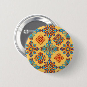 Badge Rond 5 Cm Mandalas en jaune ambre