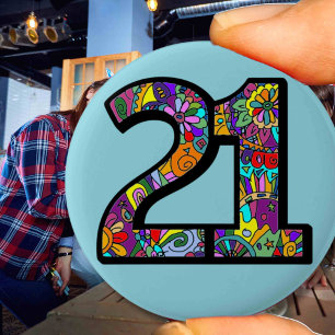 Badge Rond 5 Cm Mandela 21e anniversaire 21 Hippy chic coloré fun