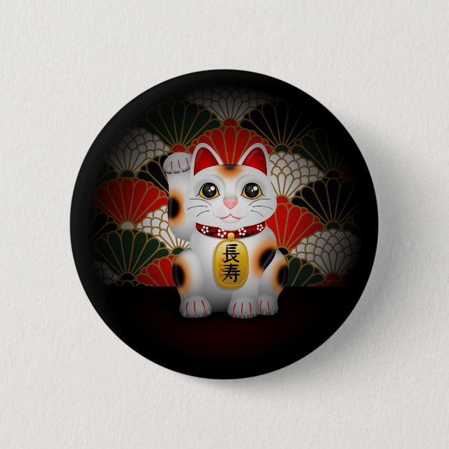 Badge Rond 5 Cm Maneki en céramique blanc Neko (Devant)