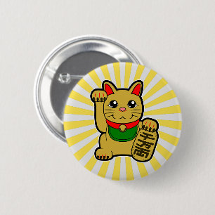Badge Rond 5 Cm Maneki Neko : Chat à chance doré