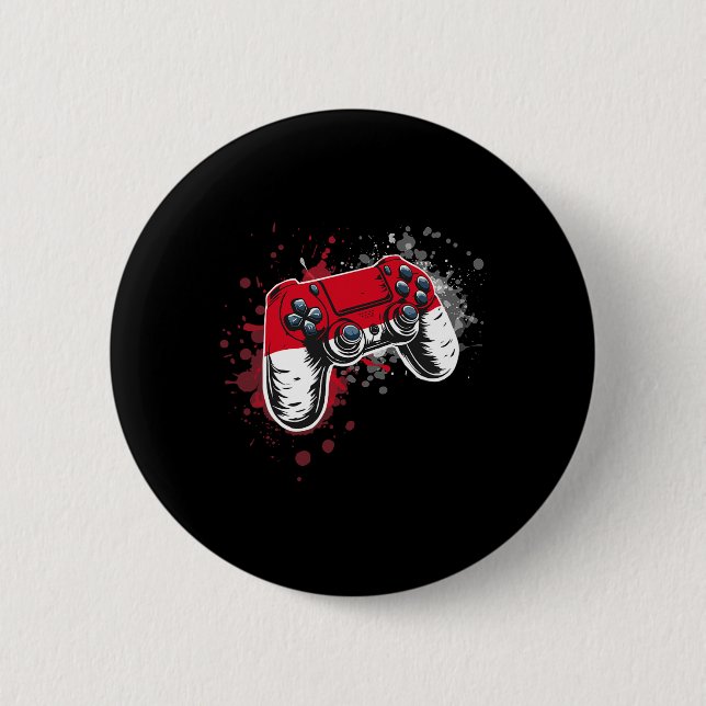 Badge Rond 5 Cm Manette de jeu avec drapeau de Monaco  (Devant)