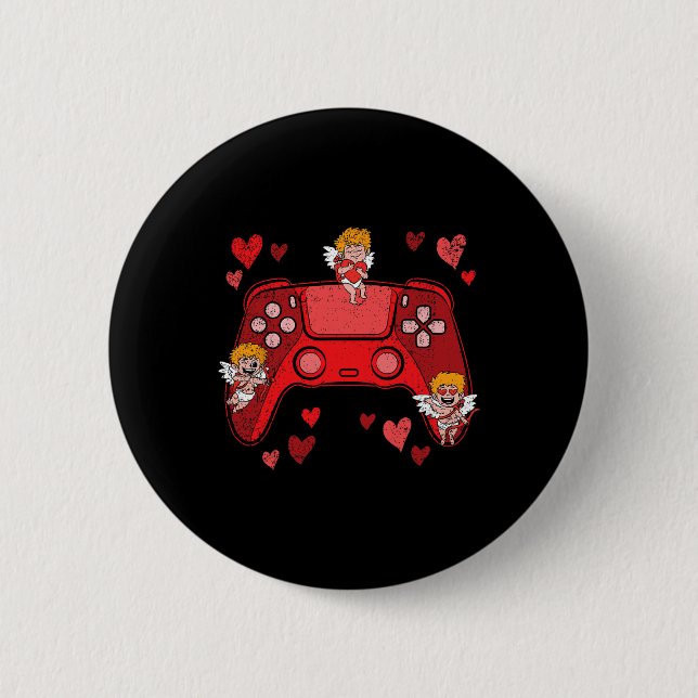 Badge Rond 5 Cm Manette de jeu vidéo cœur Saint-Valentin Mignon (Devant)