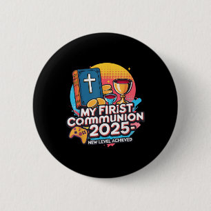Badge Rond 5 Cm Manette de jeu vidéo pour ma 1ère Première Communi
