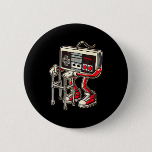 Badge Rond 5 Cm Manette de jeu vidéo rétro avec marcheur drôle de