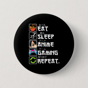 Badge Rond 5 Cm Manger Dormir Anime Jeux Répéter Joueur Hommes Ado
