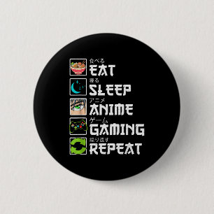 Badge Rond 5 Cm Manger Dormir Anime Jeux Répéter Joueur Hommes Ado