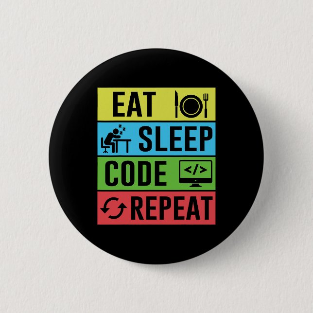 Badge Rond 5 Cm Manger Dormir Code Répéter Drôle Programmation Ret (Devant)