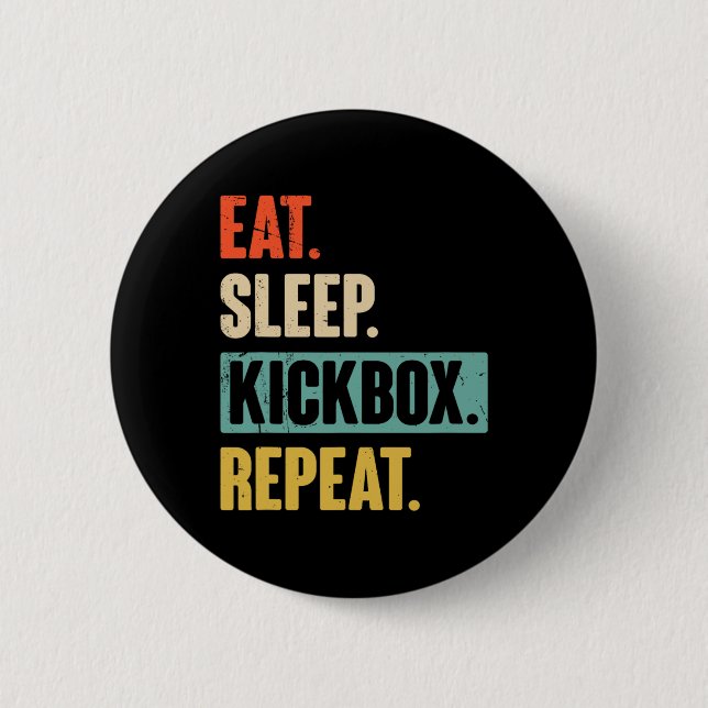 Badge Rond 5 Cm Manger Dormir Kickbox Répéter Rétro Kickboxing Box (Devant)