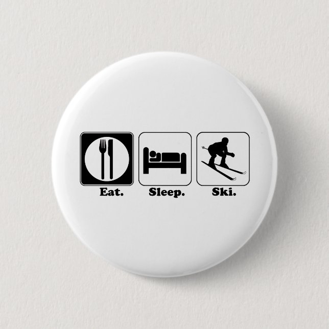 Badge Rond 5 Cm manger dormir skier (Devant)