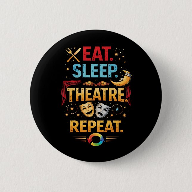Badge Rond 5 Cm Manger, Dormir, Théâtre, Répéter (Devant)