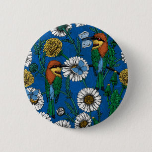 Badge Rond 5 Cm Mangeurs d'abeilles sur bleu