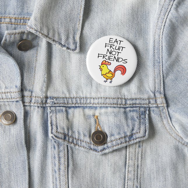 Badge Rond 5 Cm Mangez des fruits pas amis Vegan charmant coq (En situation)