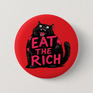 Badge Rond 5 Cm Mangez Les Riches Chat Noir Sauvage Punk Anti Capi