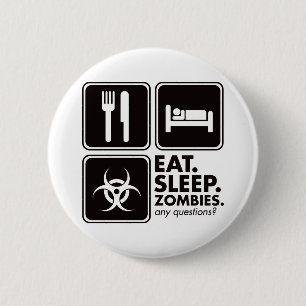 Badge Rond 5 Cm Mangez les zombis de sommeil - noir