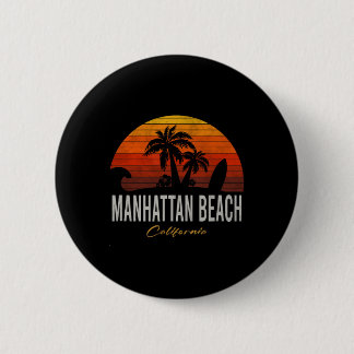Badge Rond 5 Cm Manhattan Beach California Retro Surfer Vintage Be
