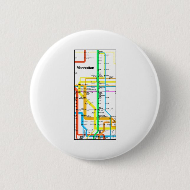 Badge Rond 5 Cm Manhattan New York Nyc Subway Map Retro Rail Trans (Devant)